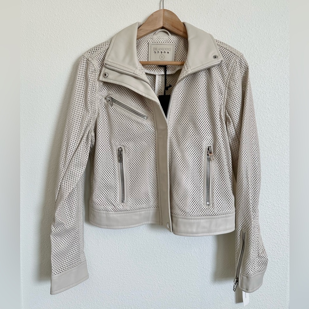 Anthropologie Faux Leather Off White/Beige Cropped Jacket Size Small NWT